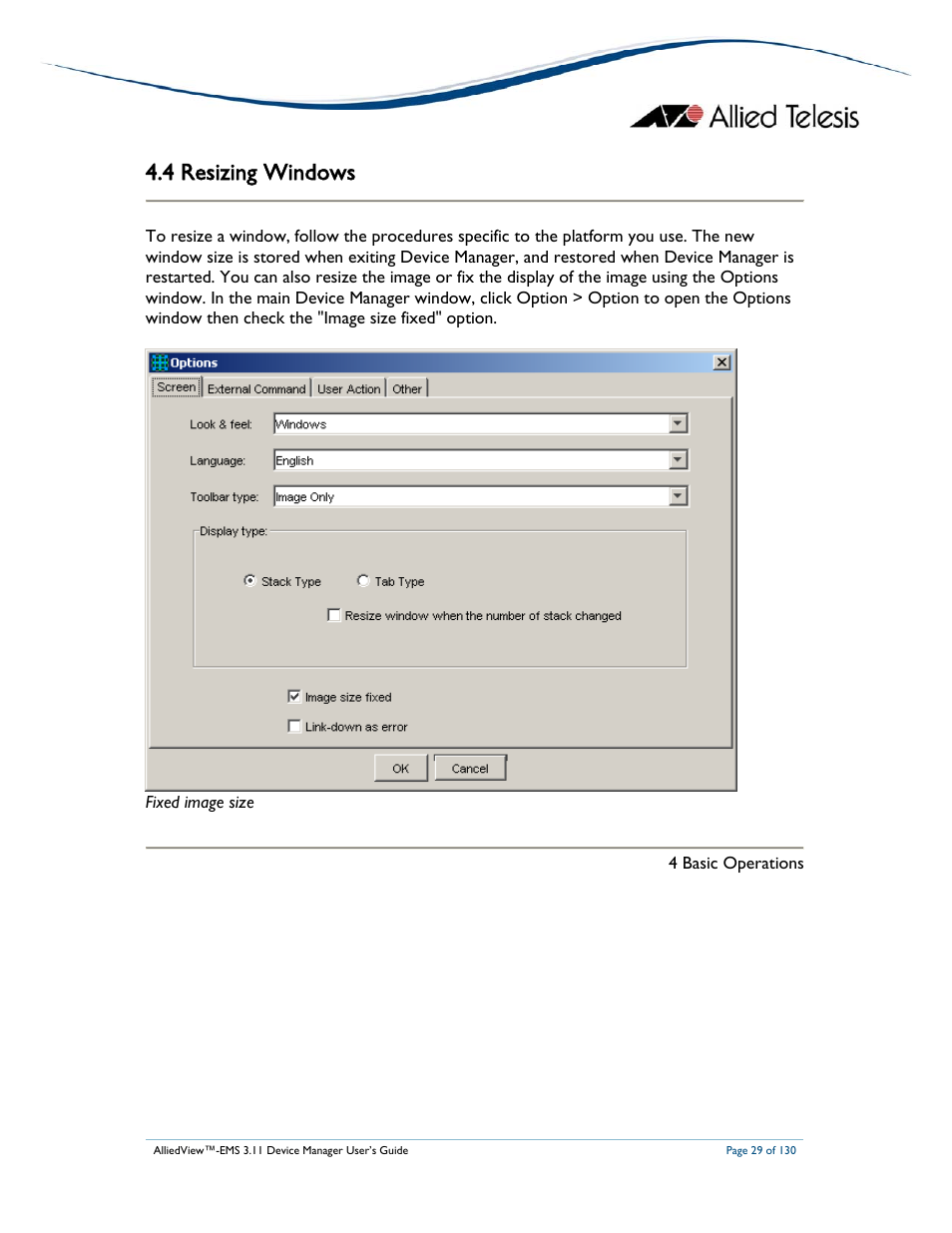 4 resizing windows | Allied Telesis AlliedView-EMS 3.11 DEVICE MANAGEMENT User Manual | Page 29 / 130