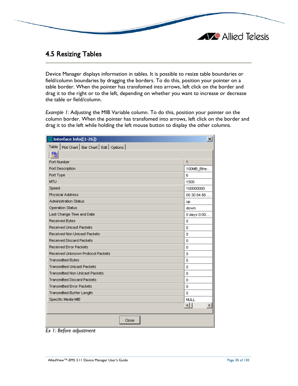 5 resizing tables | Allied Telesis AlliedView-EMS 3.11 DEVICE MANAGEMENT User Manual | Page 30 / 130