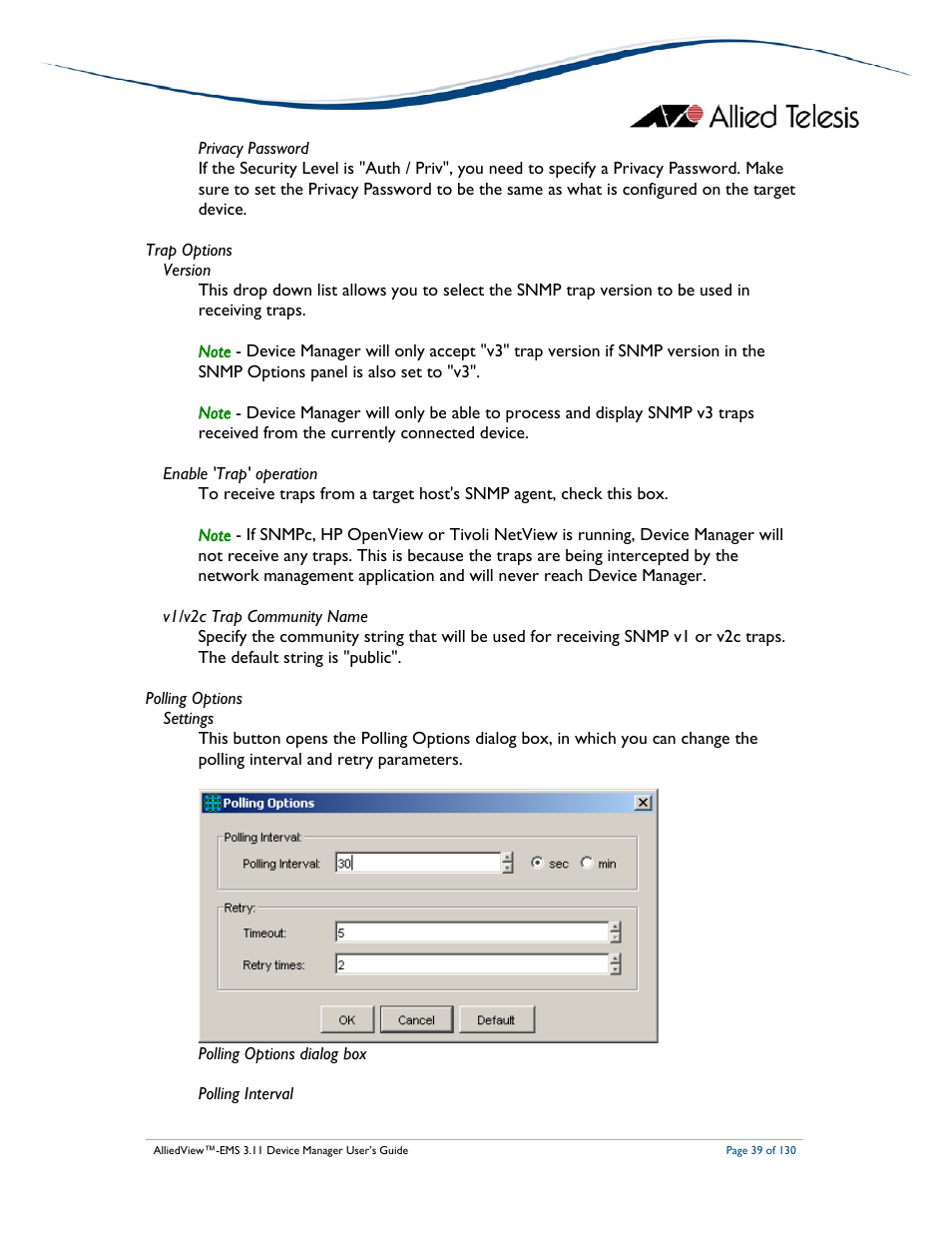 Allied Telesis AlliedView-EMS 3.11 DEVICE MANAGEMENT User Manual | Page 39 / 130
