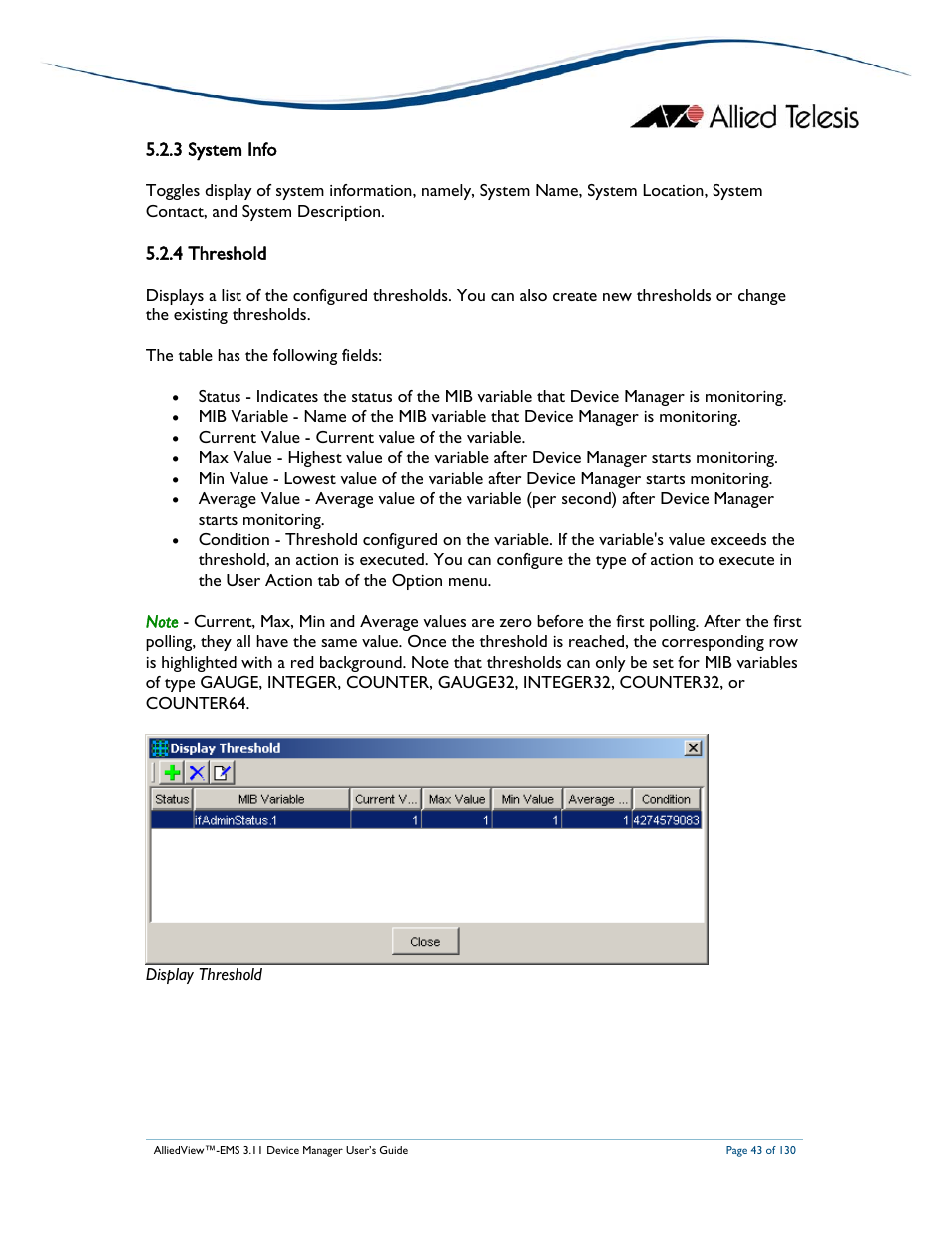 3 system info, 4 threshold | Allied Telesis AlliedView-EMS 3.11 DEVICE MANAGEMENT User Manual | Page 43 / 130