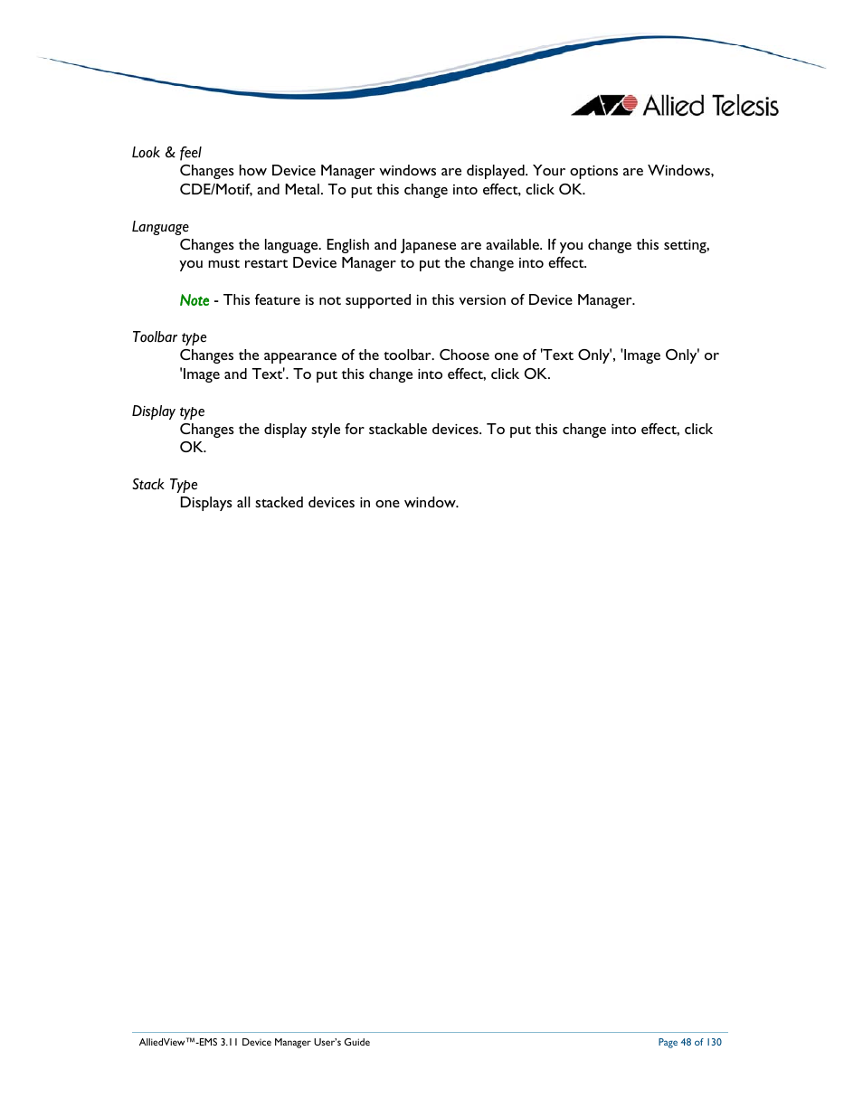 Allied Telesis AlliedView-EMS 3.11 DEVICE MANAGEMENT User Manual | Page 48 / 130