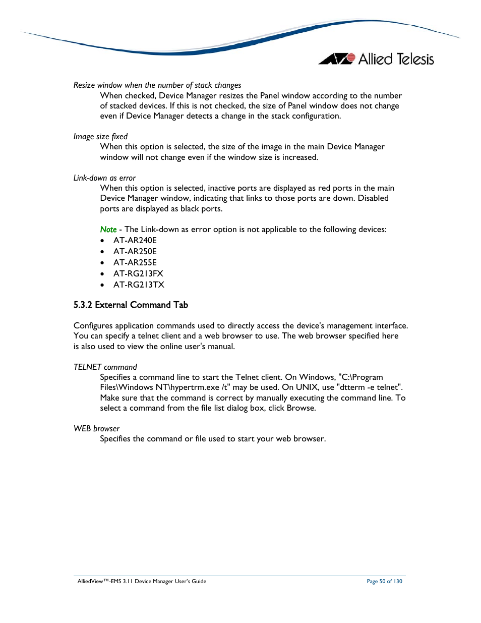 2 external command tab | Allied Telesis AlliedView-EMS 3.11 DEVICE MANAGEMENT User Manual | Page 50 / 130