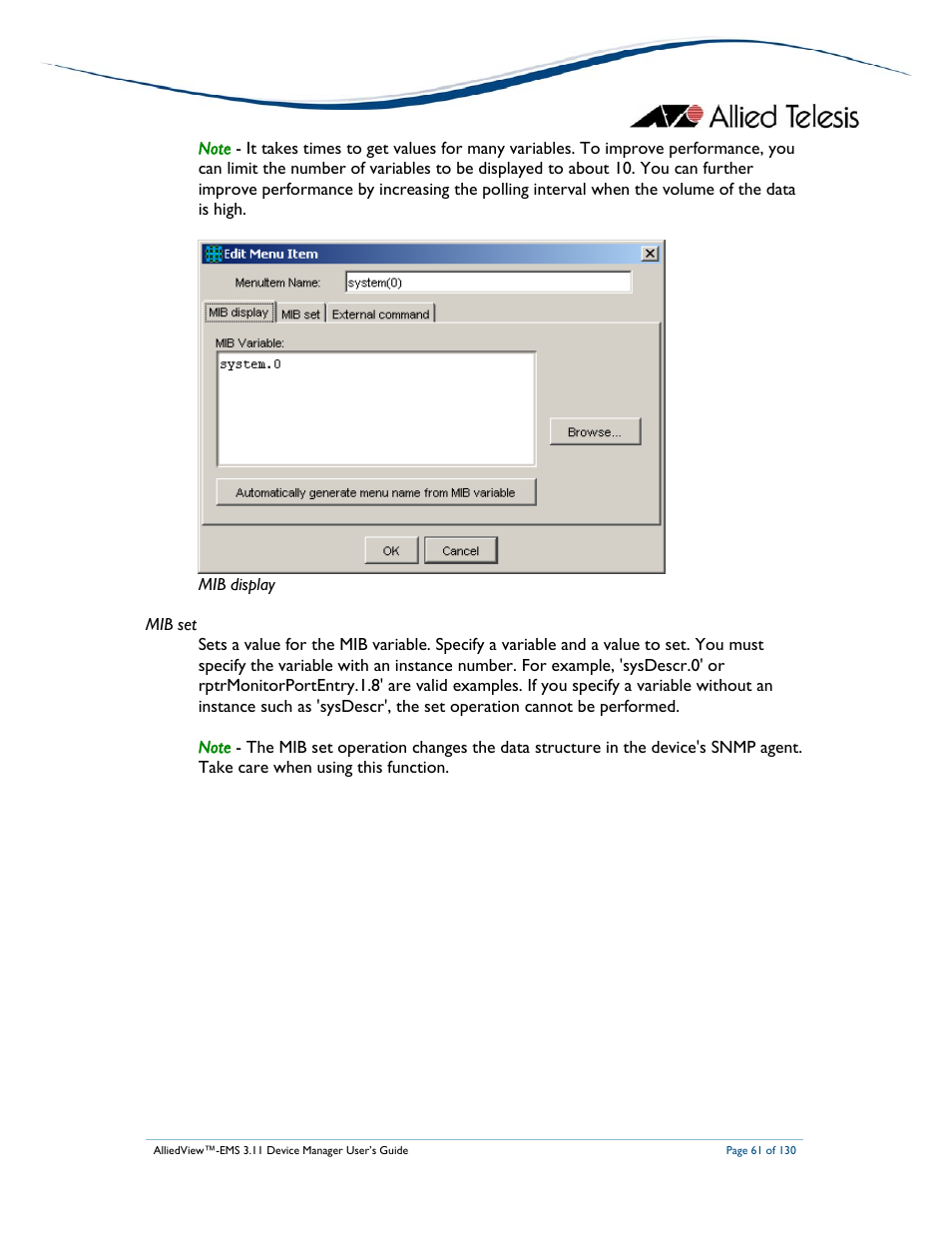 Allied Telesis AlliedView-EMS 3.11 DEVICE MANAGEMENT User Manual | Page 61 / 130