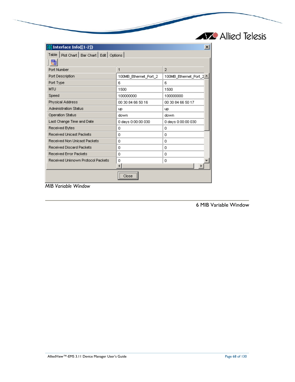 Mib variable window 6 mib variable window | Allied Telesis AlliedView-EMS 3.11 DEVICE MANAGEMENT User Manual | Page 68 / 130