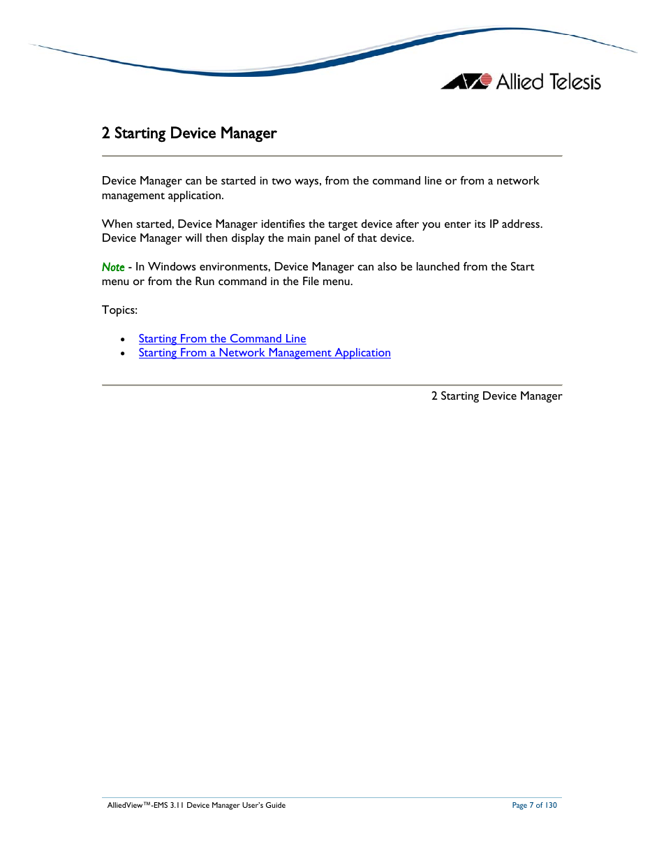 2 starting device manager | Allied Telesis AlliedView-EMS 3.11 DEVICE MANAGEMENT User Manual | Page 7 / 130