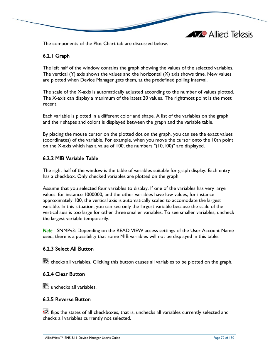 1 graph, 2 mib variable table, 3 select all button | 4 clear button, 5 reverse button | Allied Telesis AlliedView-EMS 3.11 DEVICE MANAGEMENT User Manual | Page 72 / 130