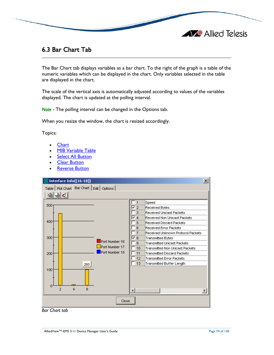 3 bar chart tab | Allied Telesis AlliedView-EMS 3.11 DEVICE MANAGEMENT User Manual | Page 74 / 130