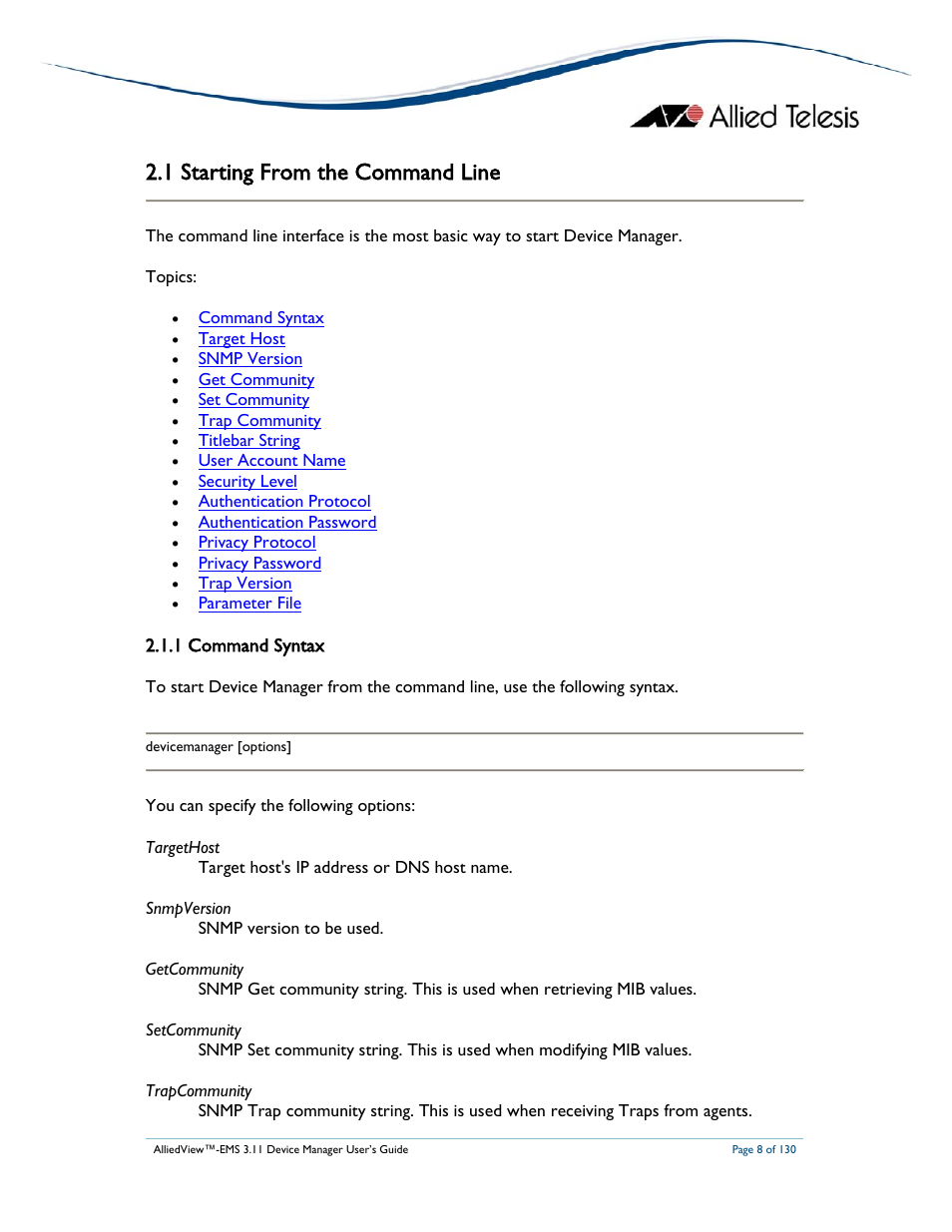 1 starting from the command line | Allied Telesis AlliedView-EMS 3.11 DEVICE MANAGEMENT User Manual | Page 8 / 130