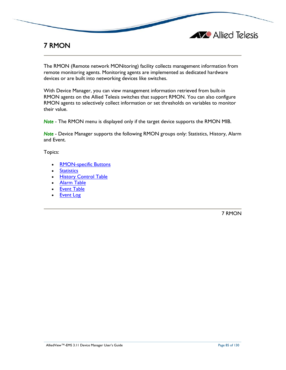 7 rmon | Allied Telesis AlliedView-EMS 3.11 DEVICE MANAGEMENT User Manual | Page 85 / 130