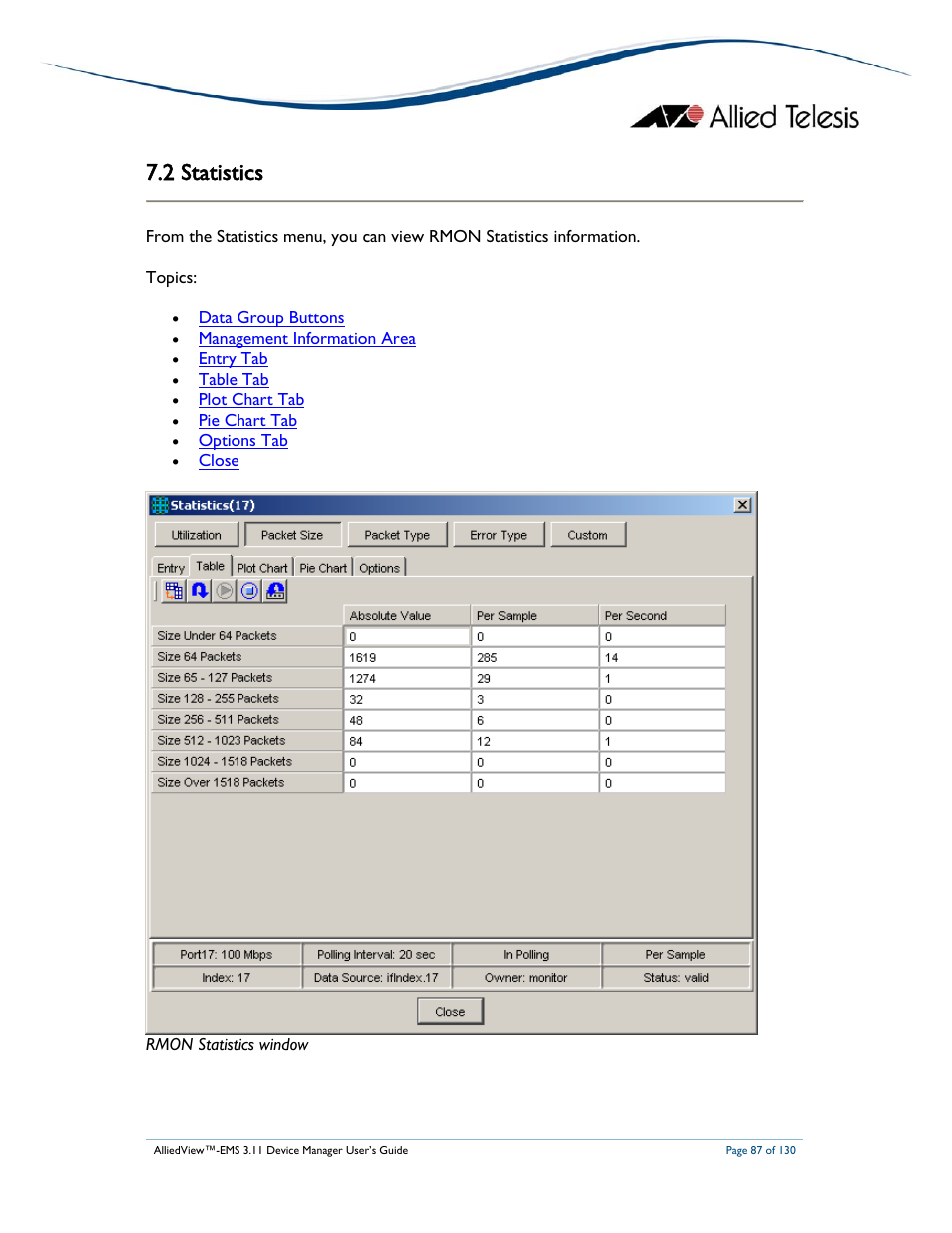 2 statistics | Allied Telesis AlliedView-EMS 3.11 DEVICE MANAGEMENT User Manual | Page 87 / 130