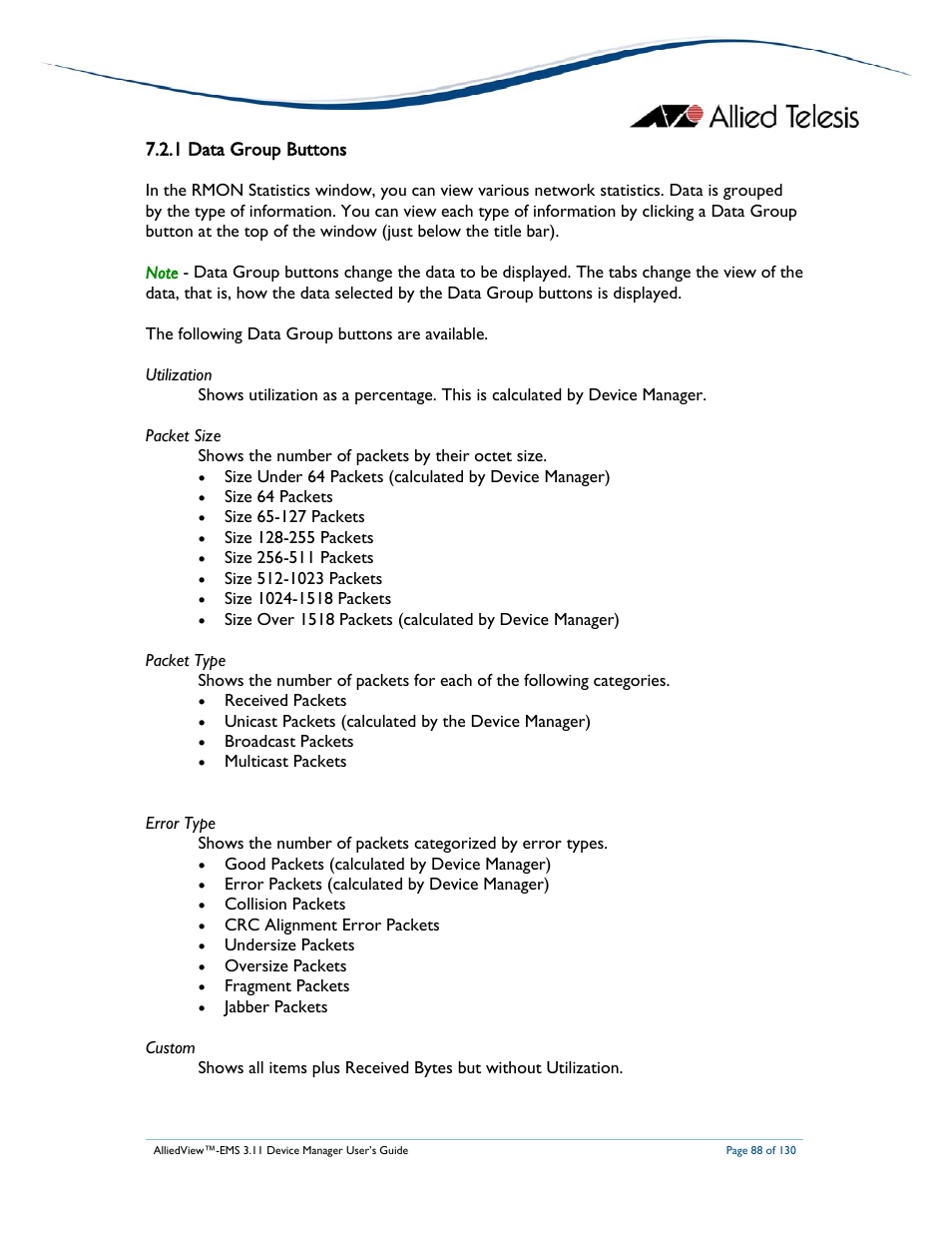 1 data group buttons | Allied Telesis AlliedView-EMS 3.11 DEVICE MANAGEMENT User Manual | Page 88 / 130