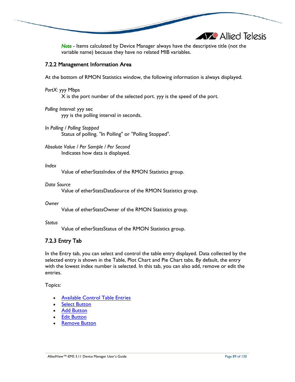 Allied Telesis AlliedView-EMS 3.11 DEVICE MANAGEMENT User Manual | Page 89 / 130