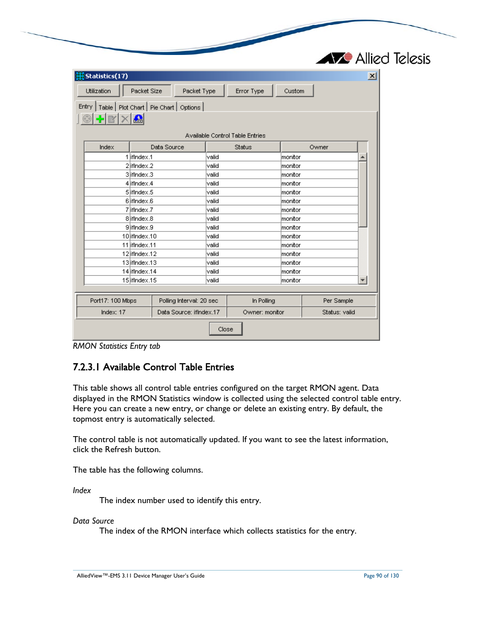 1 available control table entries | Allied Telesis AlliedView-EMS 3.11 DEVICE MANAGEMENT User Manual | Page 90 / 130