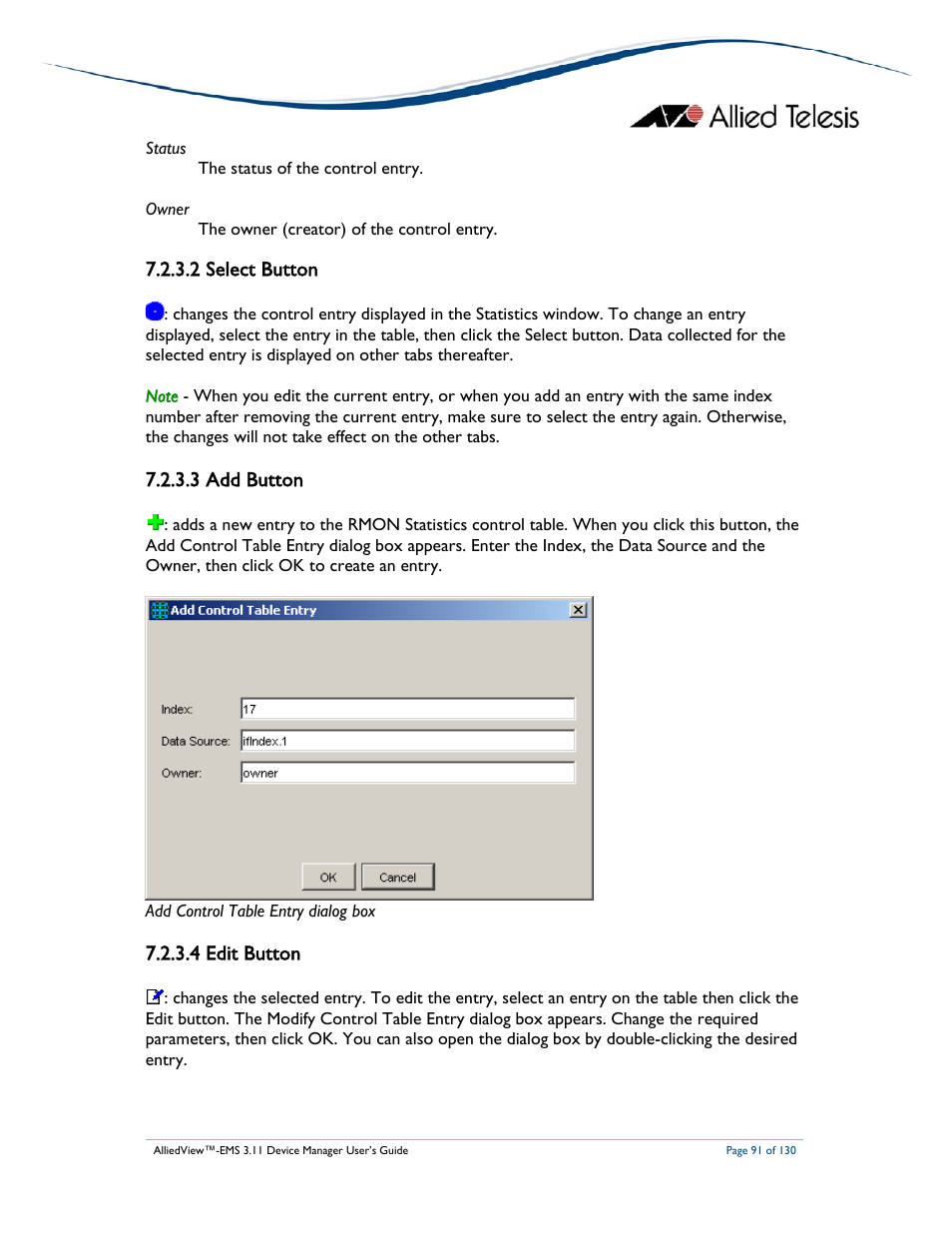 2 select button, 3 add button, 4 edit button | Allied Telesis AlliedView-EMS 3.11 DEVICE MANAGEMENT User Manual | Page 91 / 130