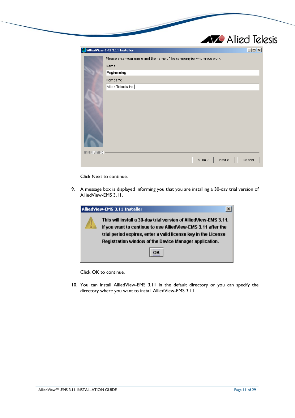 Allied Telesis AlliedView-EMS 3.11 INSTALLATION User Manual | Page 11 / 29