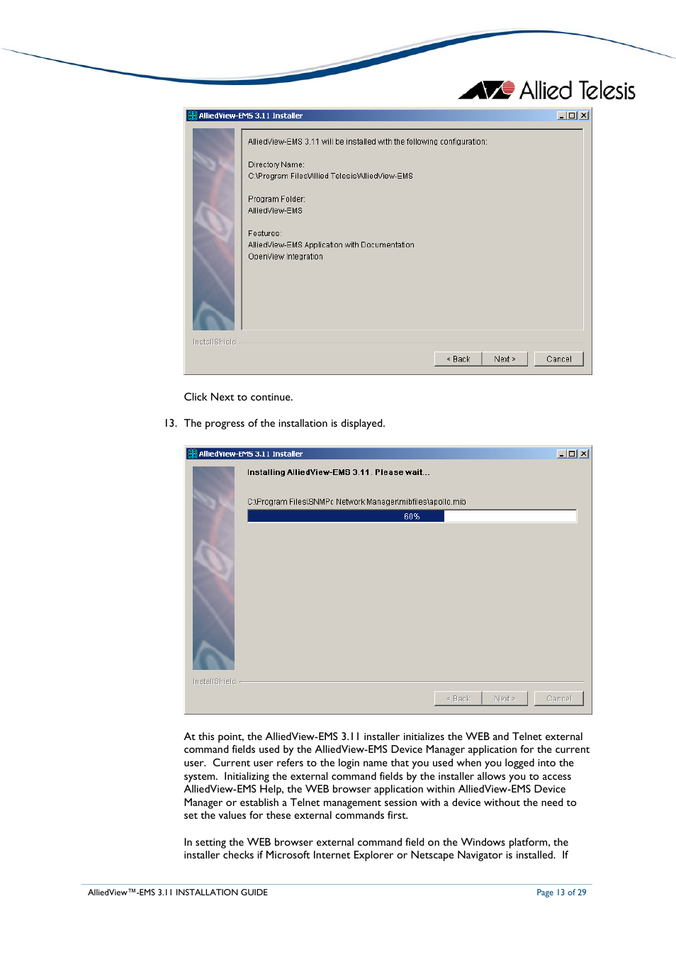 Allied Telesis AlliedView-EMS 3.11 INSTALLATION User Manual | Page 13 / 29