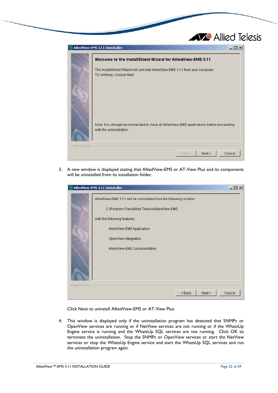 Allied Telesis AlliedView-EMS 3.11 INSTALLATION User Manual | Page 22 / 29