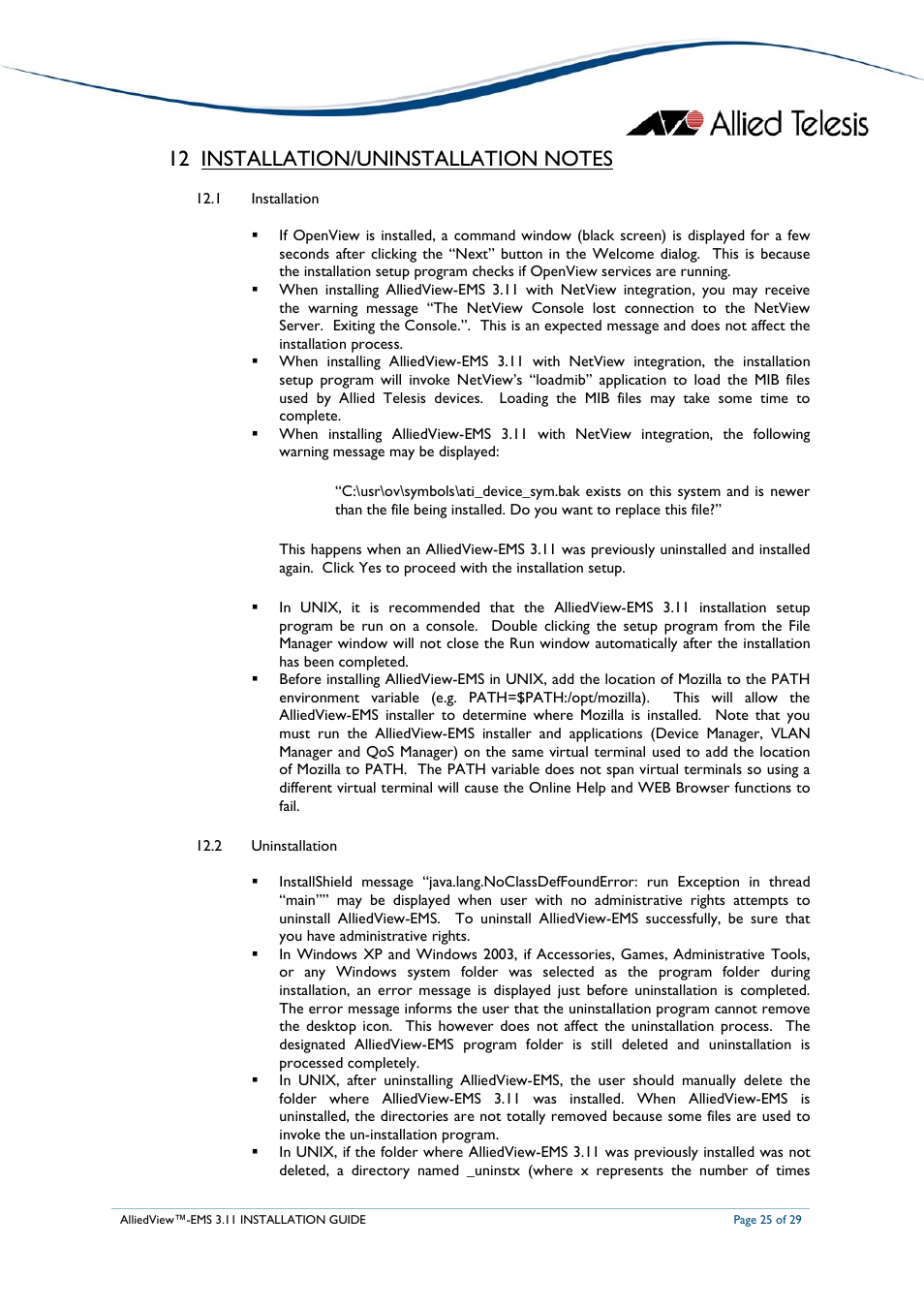 Allied Telesis AlliedView-EMS 3.11 INSTALLATION User Manual | Page 25 / 29