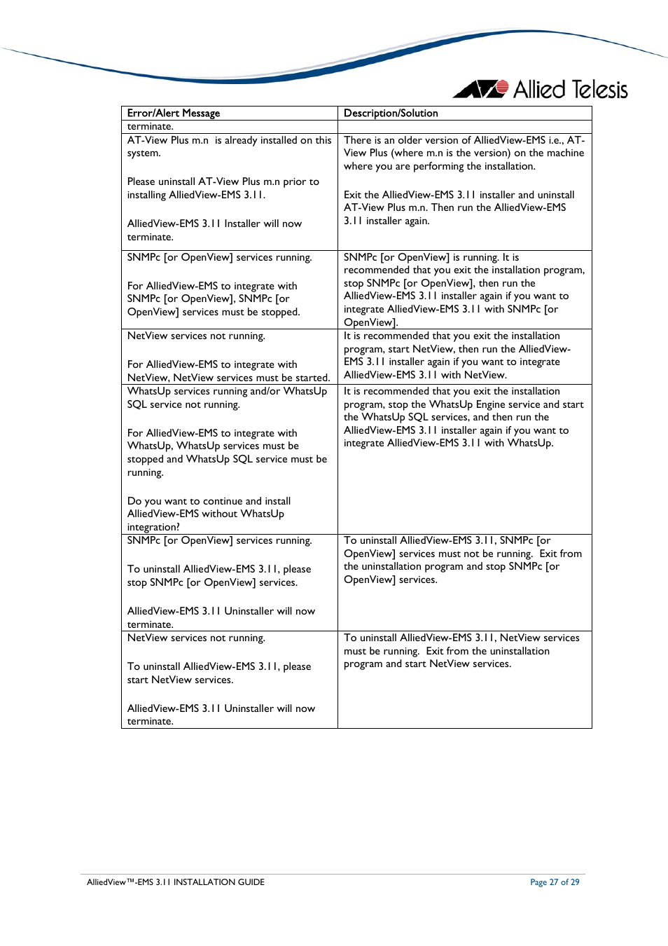 Allied Telesis AlliedView-EMS 3.11 INSTALLATION User Manual | Page 27 / 29