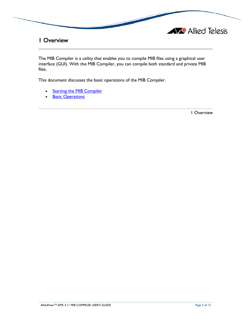 1 overview | Allied Telesis AlliedView-EMS 3.11 MIB COMPILER User Manual | Page 3 / 13
