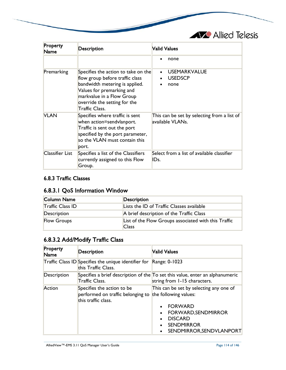 1 qos information window, 2 add/modify traffic class | Allied Telesis AlliedView-EMS 3.11 QoS MANAGER User Manual | Page 114 / 146