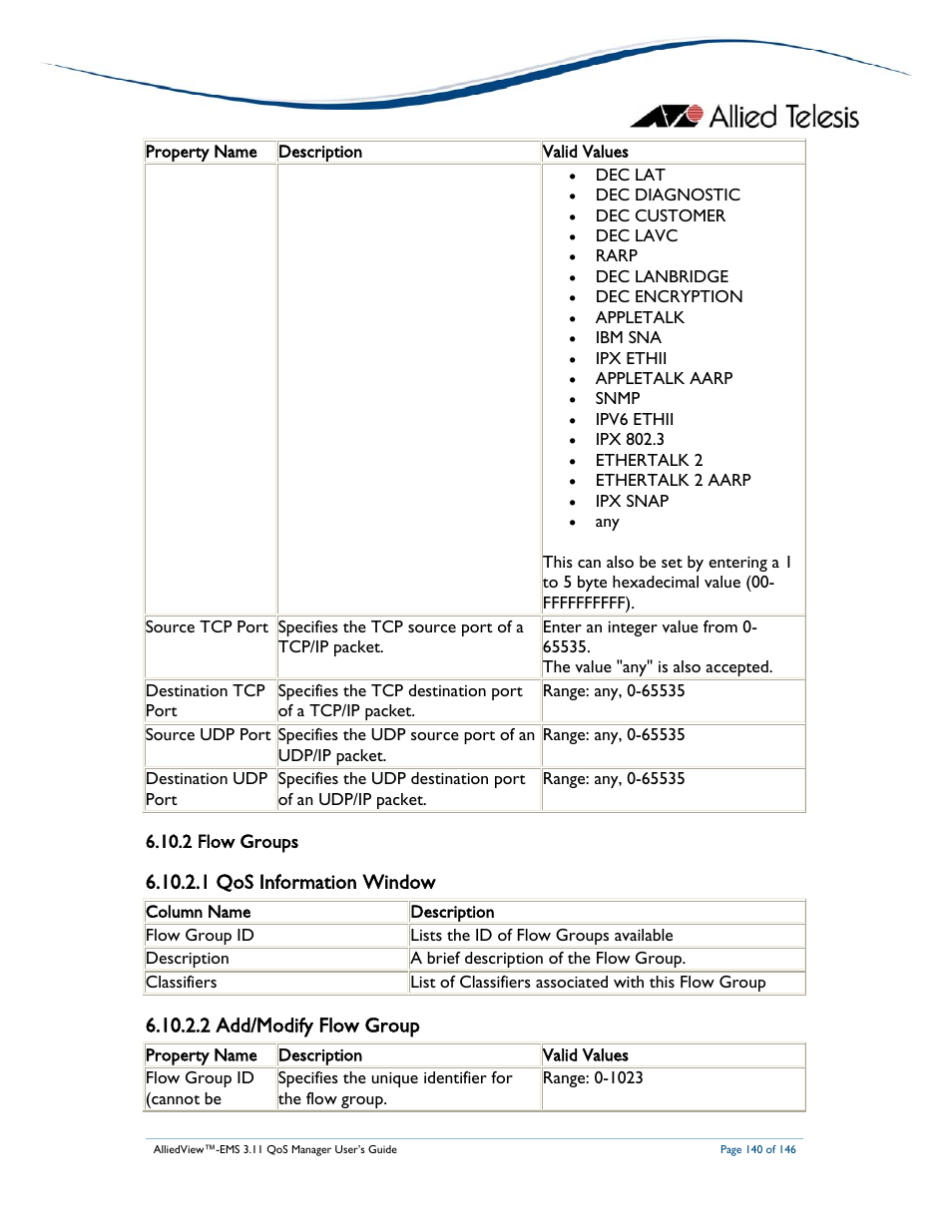 1 qos information window, 2 add/modify flow group, 2 flow groups | Allied Telesis AlliedView-EMS 3.11 QoS MANAGER User Manual | Page 140 / 146