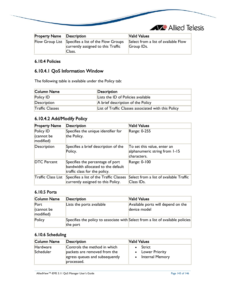 1 qos information window, 2 add/modify policy | Allied Telesis AlliedView-EMS 3.11 QoS MANAGER User Manual | Page 143 / 146
