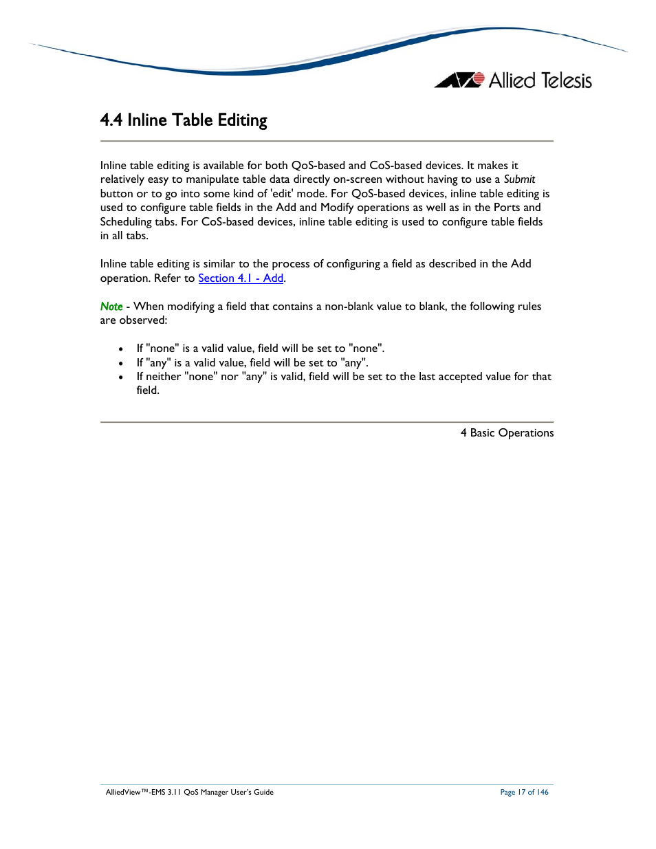 4 inline table editing | Allied Telesis AlliedView-EMS 3.11 QoS MANAGER User Manual | Page 17 / 146