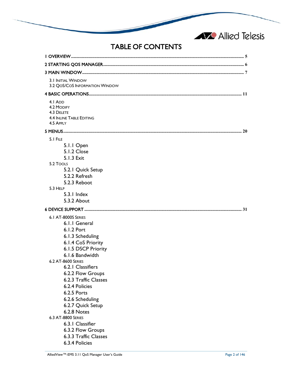 Allied Telesis AlliedView-EMS 3.11 QoS MANAGER User Manual | Page 2 / 146