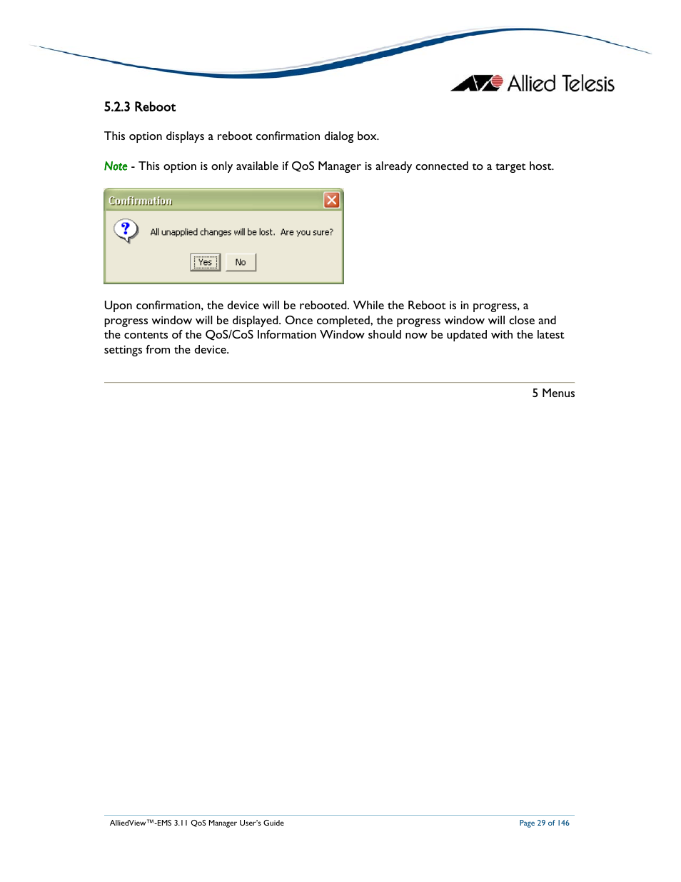 3 reboot | Allied Telesis AlliedView-EMS 3.11 QoS MANAGER User Manual | Page 29 / 146