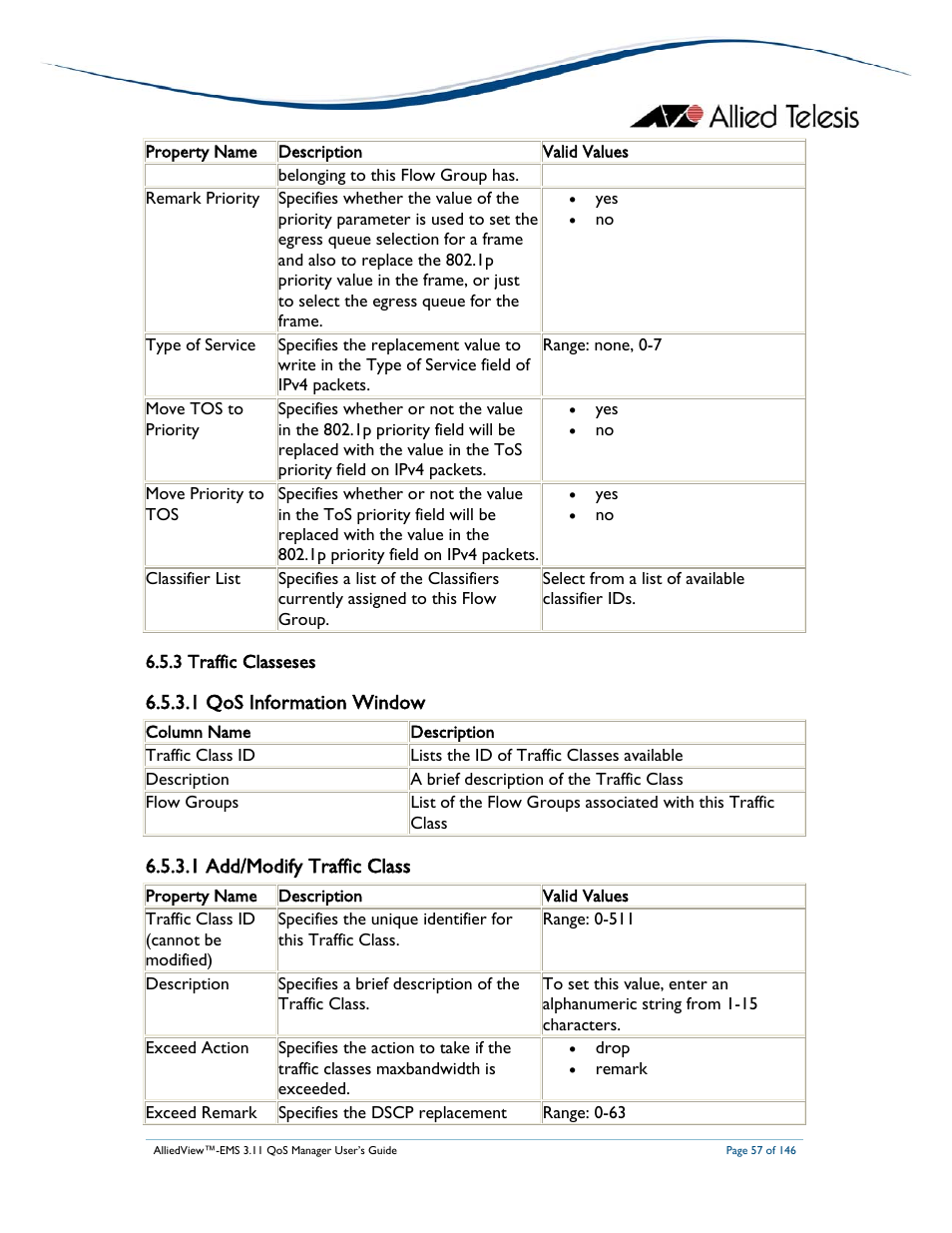 1 qos information window, 1 add/modify traffic class | Allied Telesis AlliedView-EMS 3.11 QoS MANAGER User Manual | Page 57 / 146