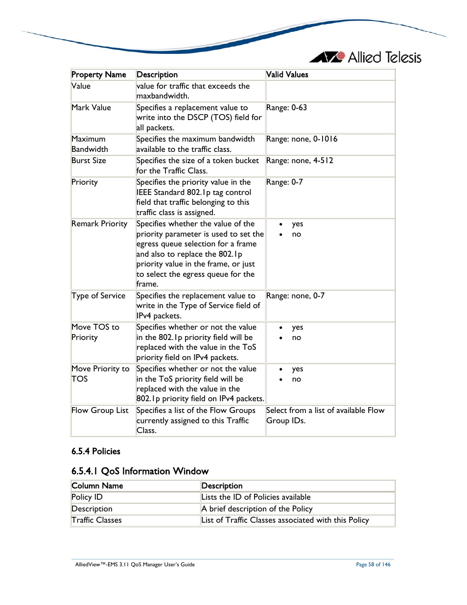 1 qos information window | Allied Telesis AlliedView-EMS 3.11 QoS MANAGER User Manual | Page 58 / 146