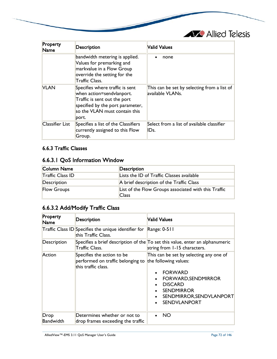 1 qos information window, 2 add/modify traffic class | Allied Telesis AlliedView-EMS 3.11 QoS MANAGER User Manual | Page 72 / 146