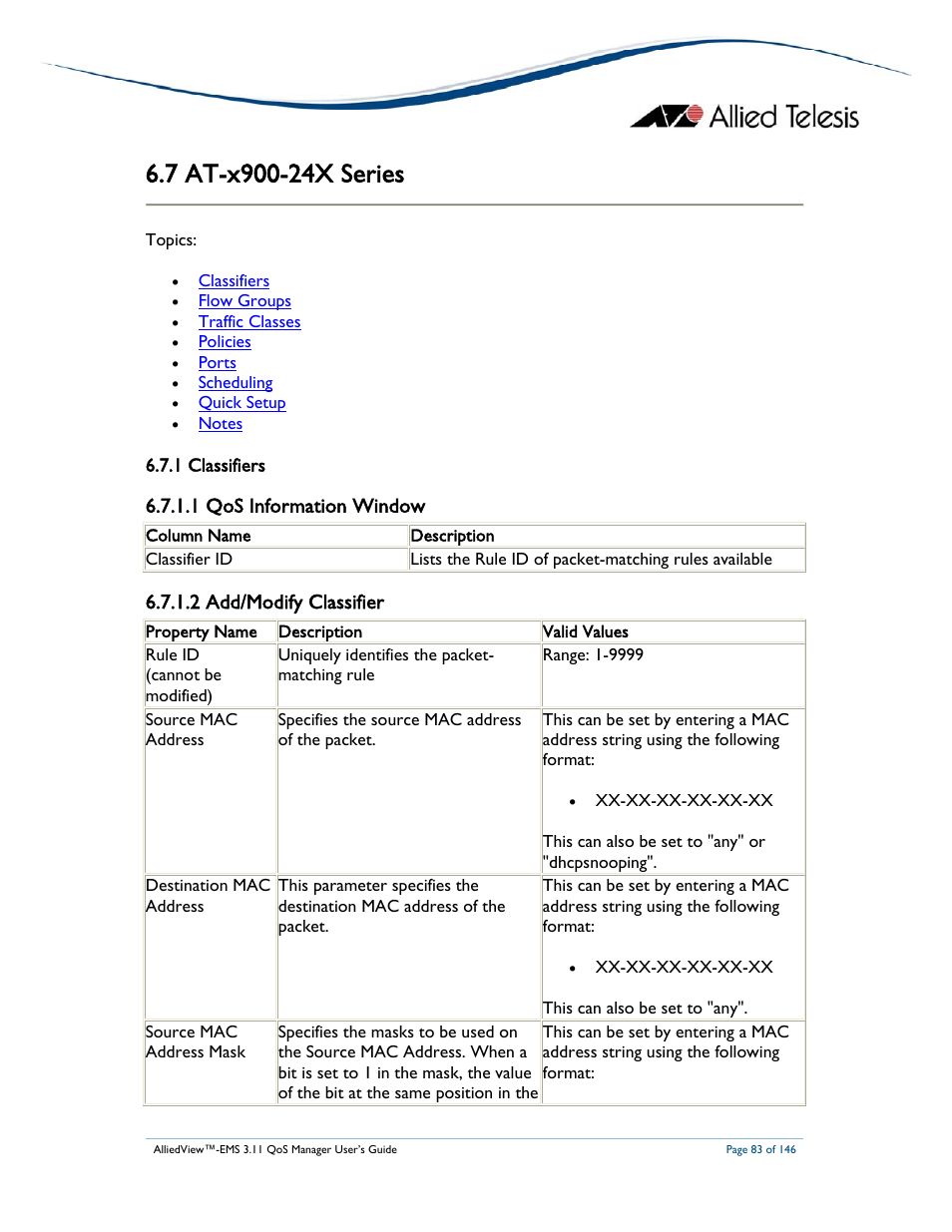 1 qos information window, 2 add/modify classifier | Allied Telesis AlliedView-EMS 3.11 QoS MANAGER User Manual | Page 83 / 146
