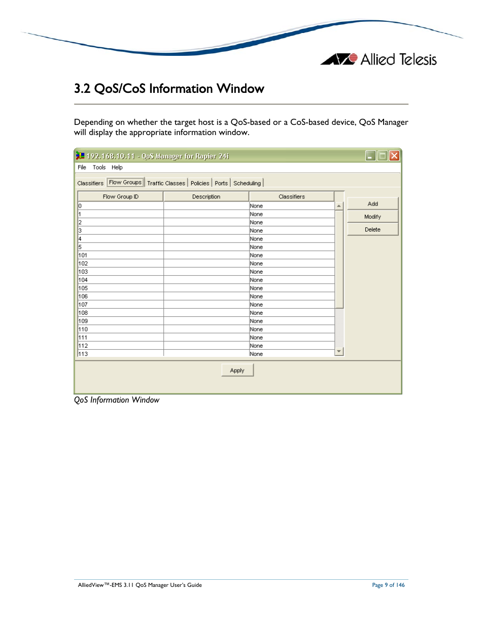 2 qos/cos information window | Allied Telesis AlliedView-EMS 3.11 QoS MANAGER User Manual | Page 9 / 146