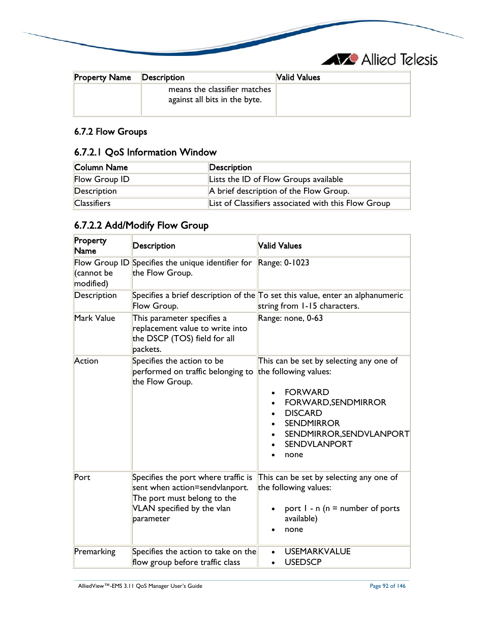 1 qos information window, 2 add/modify flow group | Allied Telesis AlliedView-EMS 3.11 QoS MANAGER User Manual | Page 92 / 146