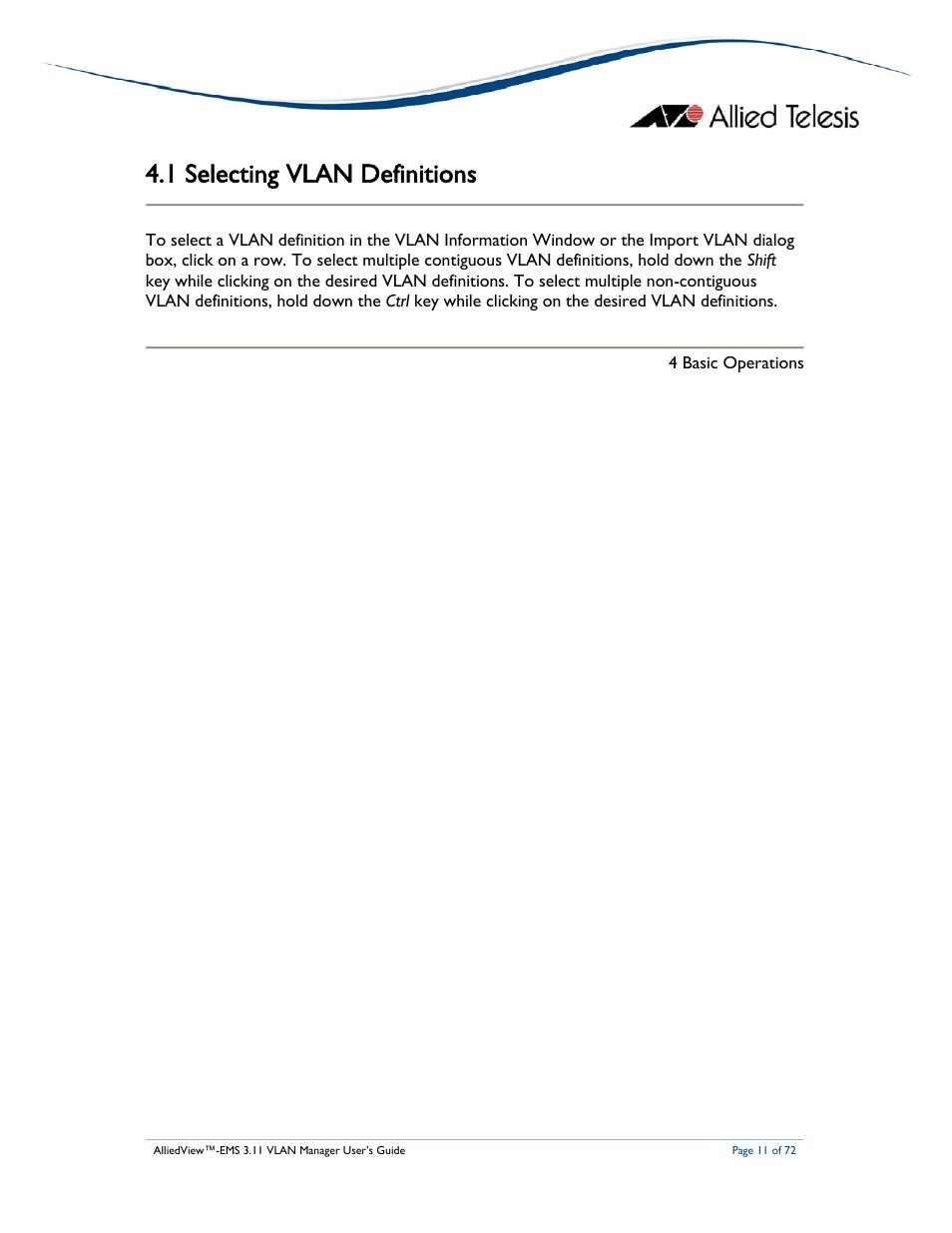 1 selecting vlan definitions | Allied Telesis AlliedView-EMS 3.11 VLAN MANAGER User Manual | Page 11 / 72