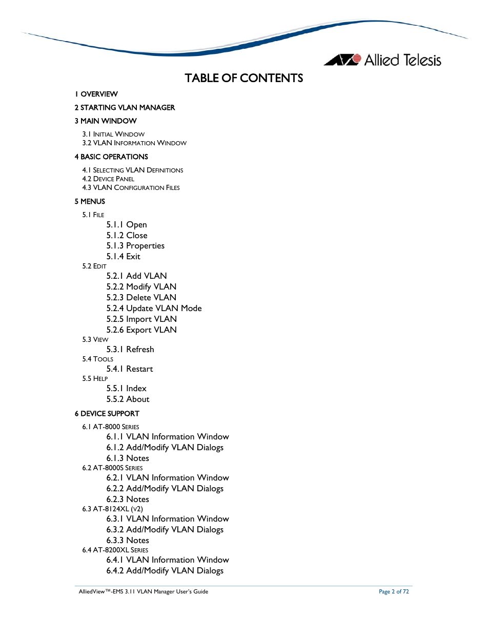 Allied Telesis AlliedView-EMS 3.11 VLAN MANAGER User Manual | Page 2 / 72