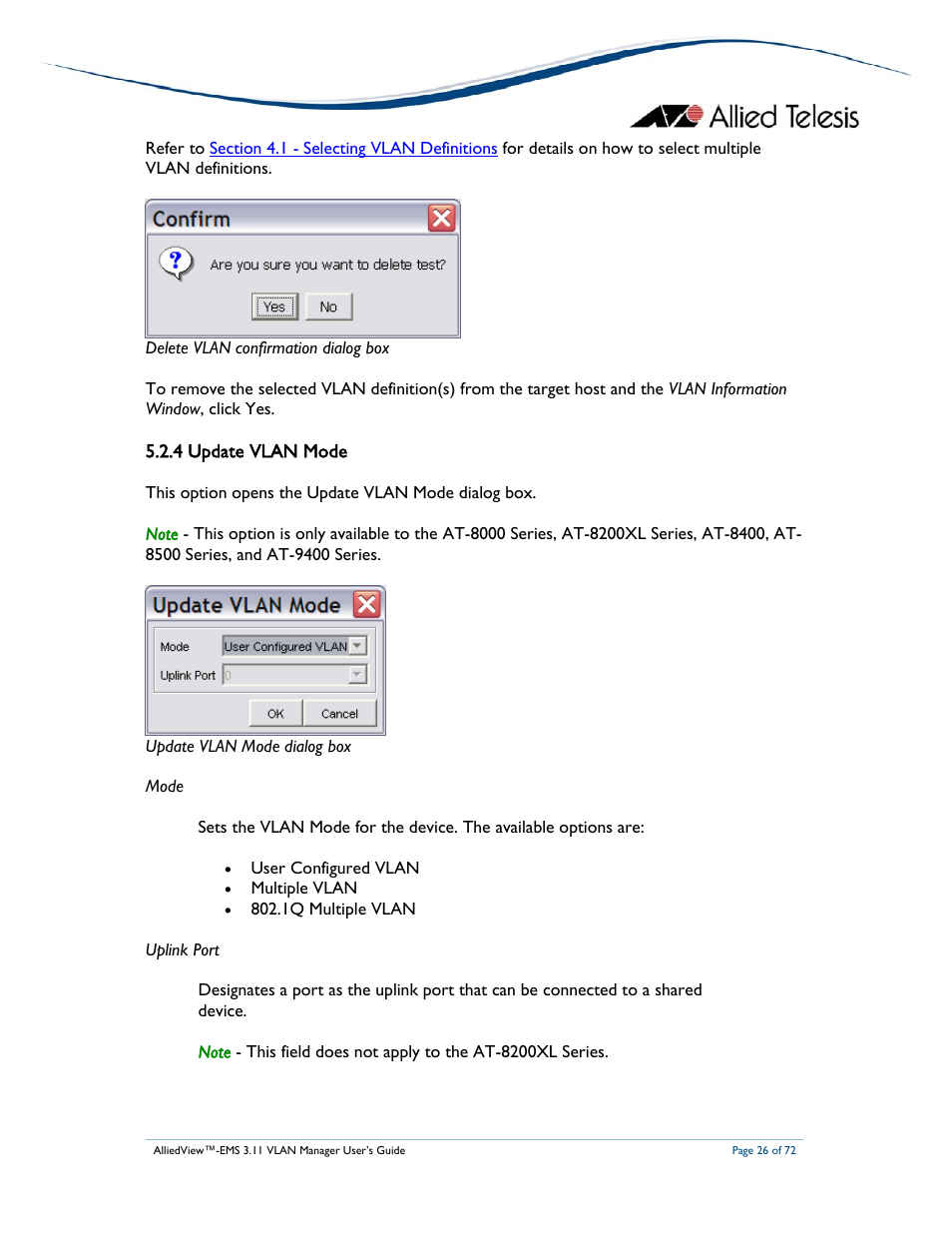 4 update vlan mode | Allied Telesis AlliedView-EMS 3.11 VLAN MANAGER User Manual | Page 26 / 72