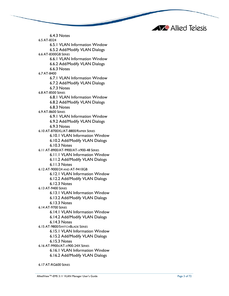 Allied Telesis AlliedView-EMS 3.11 VLAN MANAGER User Manual | Page 3 / 72