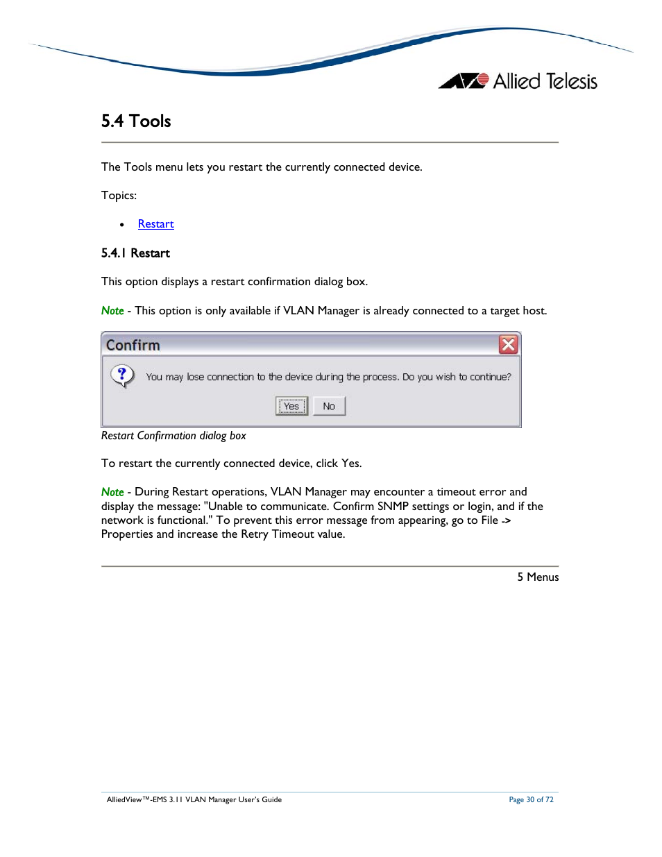 4 tools, 1 restart | Allied Telesis AlliedView-EMS 3.11 VLAN MANAGER User Manual | Page 30 / 72