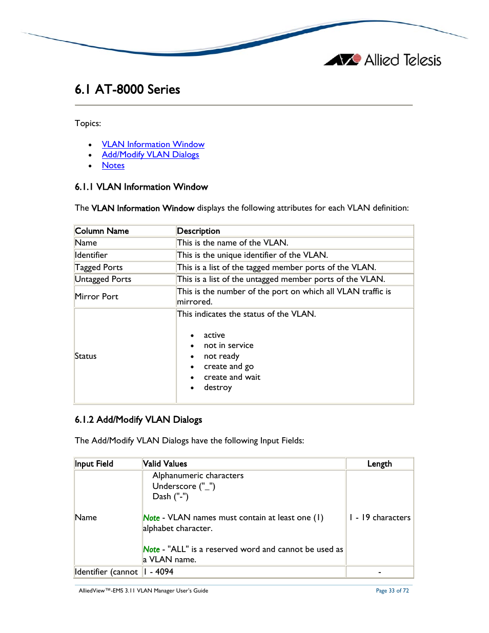Allied Telesis AlliedView-EMS 3.11 VLAN MANAGER User Manual | Page 33 / 72