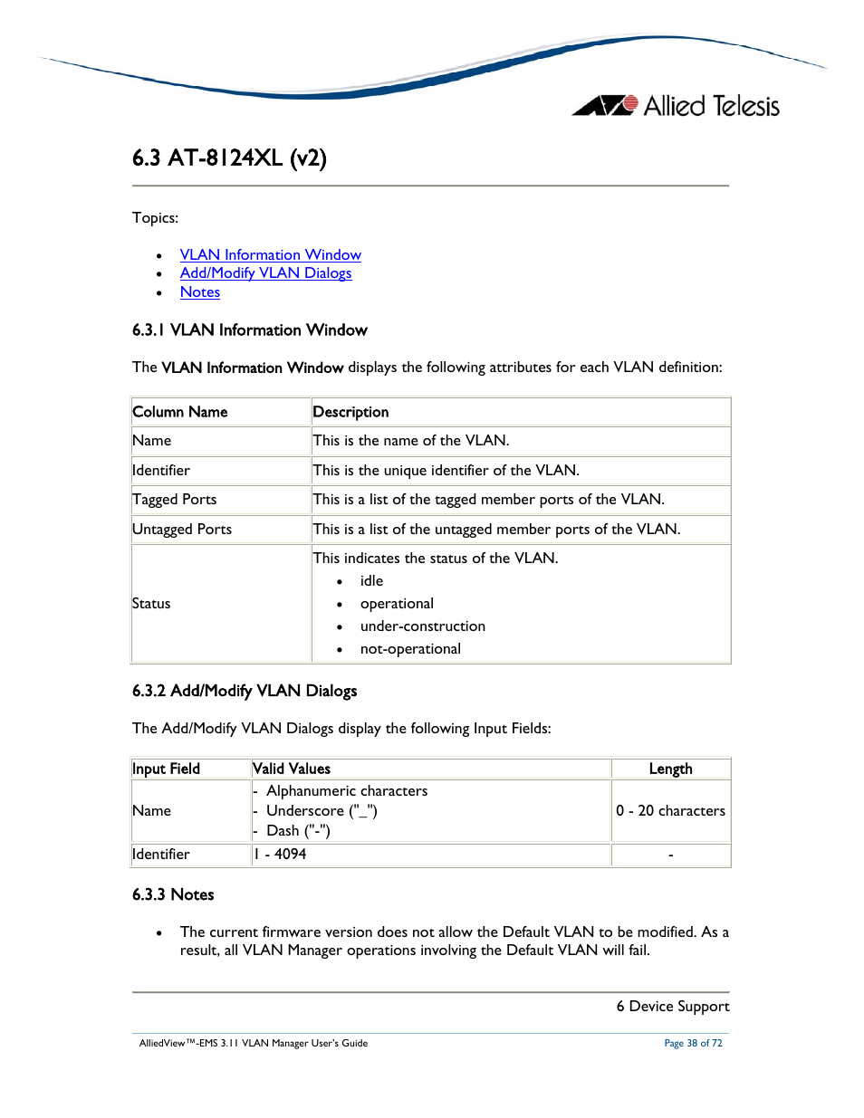 Allied Telesis AlliedView-EMS 3.11 VLAN MANAGER User Manual | Page 38 / 72