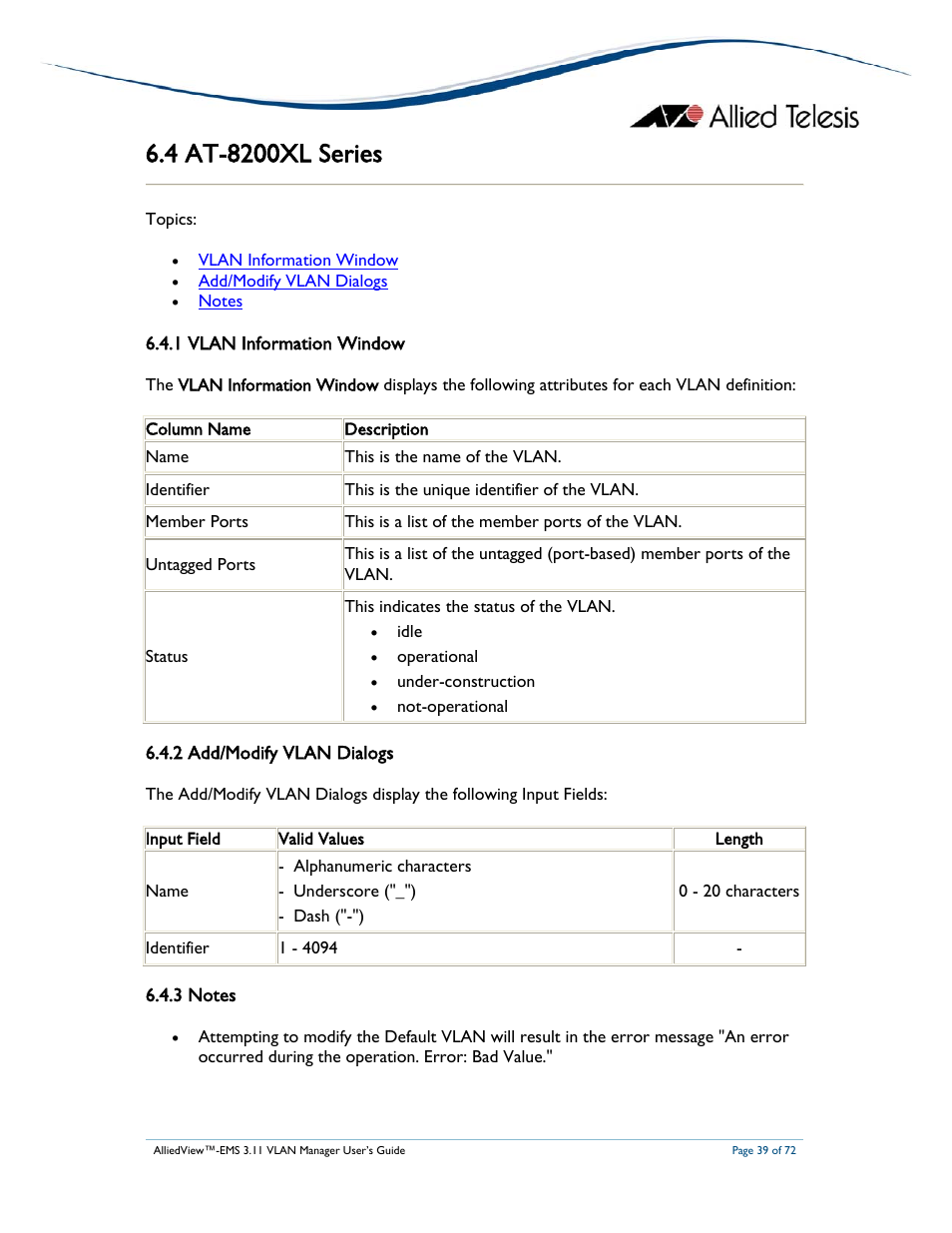 Allied Telesis AlliedView-EMS 3.11 VLAN MANAGER User Manual | Page 39 / 72