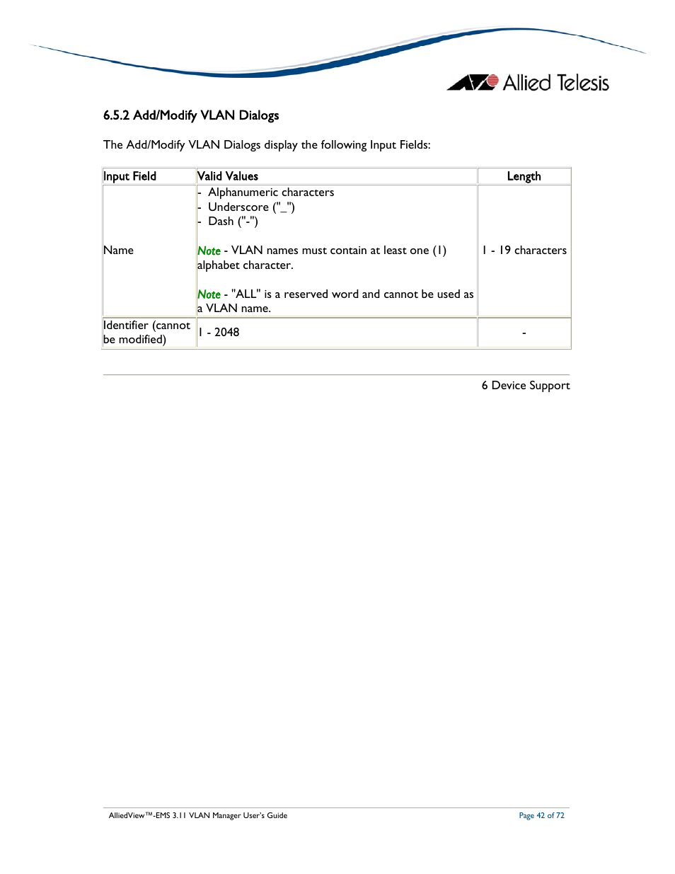 2 add/modify vlan dialogs | Allied Telesis AlliedView-EMS 3.11 VLAN MANAGER User Manual | Page 42 / 72