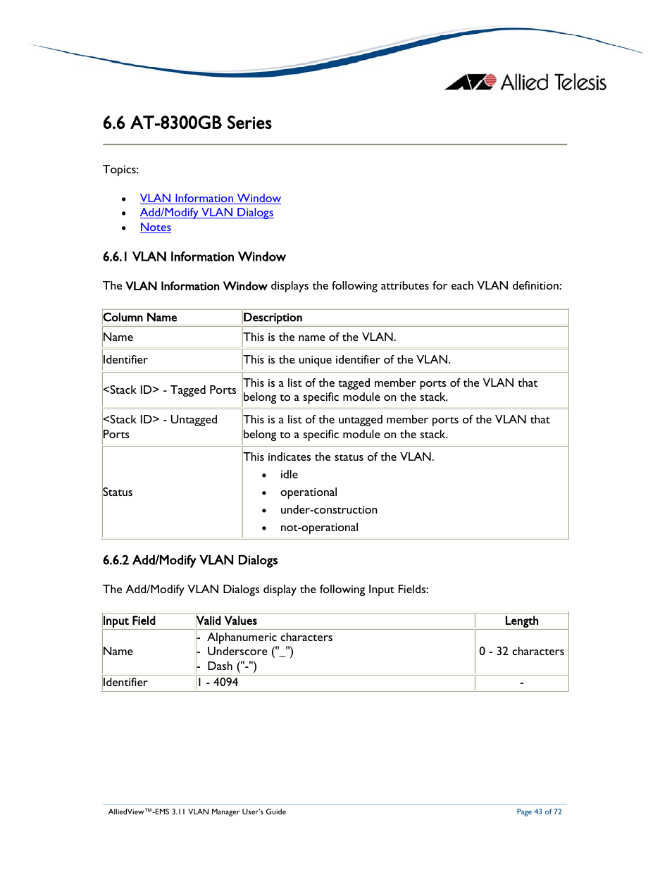 Allied Telesis AlliedView-EMS 3.11 VLAN MANAGER User Manual | Page 43 / 72
