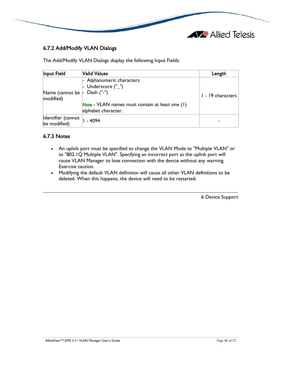 2 add/modify vlan dialogs | Allied Telesis AlliedView-EMS 3.11 VLAN MANAGER User Manual | Page 46 / 72