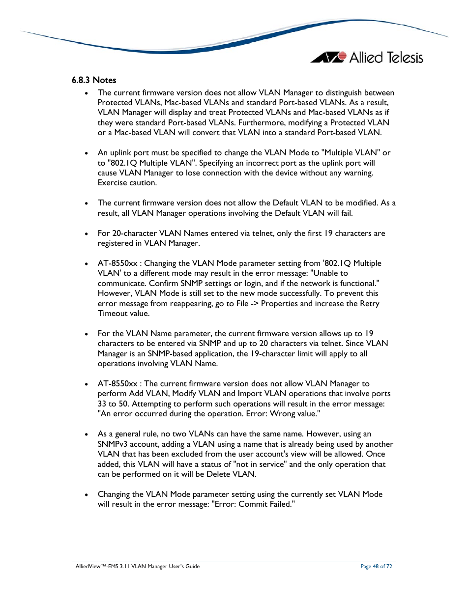 Allied Telesis AlliedView-EMS 3.11 VLAN MANAGER User Manual | Page 48 / 72