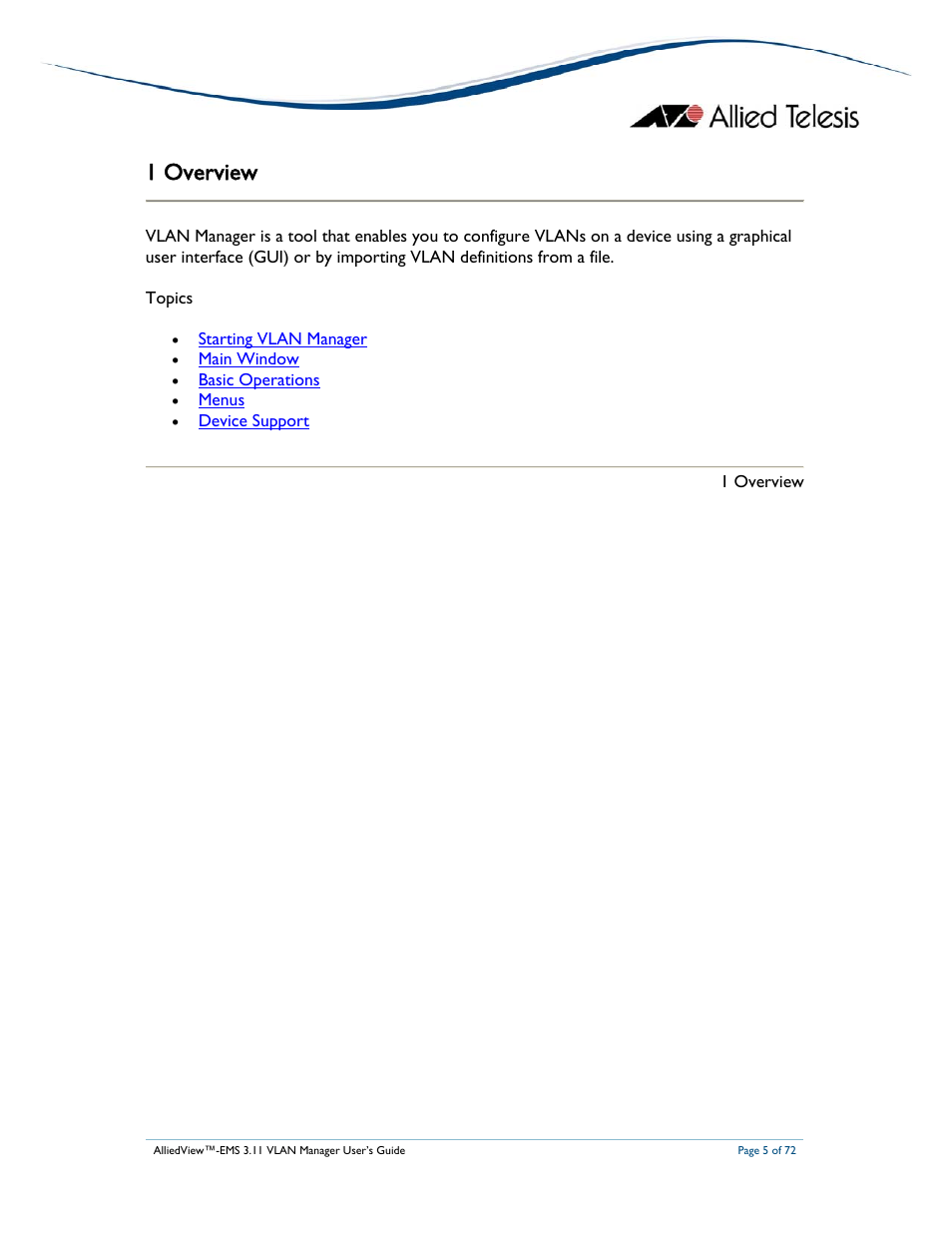 1 overview | Allied Telesis AlliedView-EMS 3.11 VLAN MANAGER User Manual | Page 5 / 72