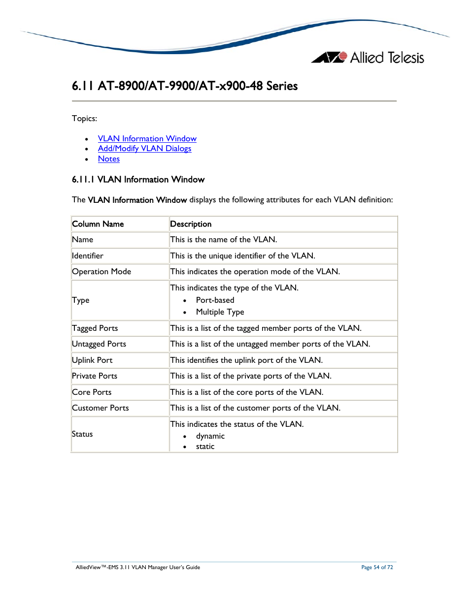Allied Telesis AlliedView-EMS 3.11 VLAN MANAGER User Manual | Page 54 / 72